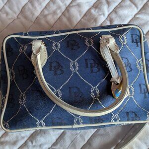Dooney & Bourke Nautical Rope Knot Satchel Blue Canvas White Trim